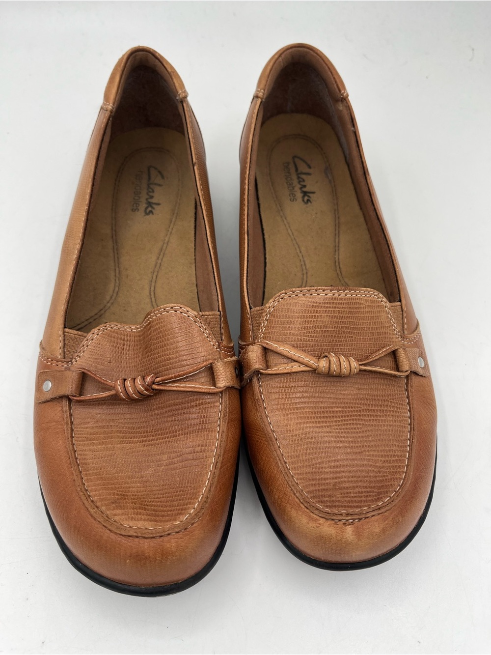 Clarks Tan Leather Knot-Front Loafers